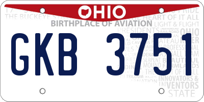 OH license plate GKB3751