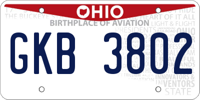 OH license plate GKB3802
