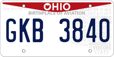 OH license plate GKB3840