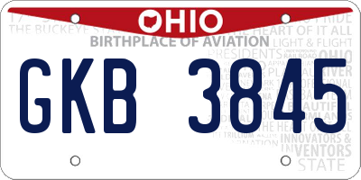OH license plate GKB3845
