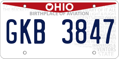 OH license plate GKB3847