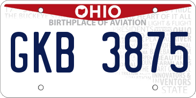 OH license plate GKB3875