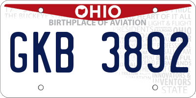 OH license plate GKB3892