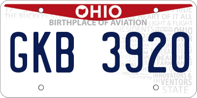 OH license plate GKB3920