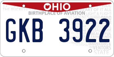 OH license plate GKB3922