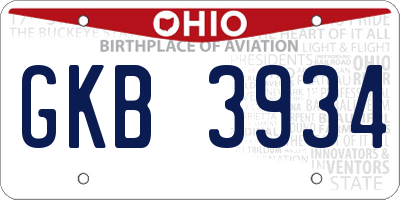 OH license plate GKB3934