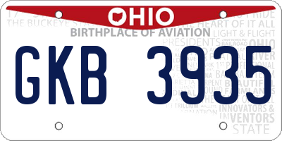 OH license plate GKB3935