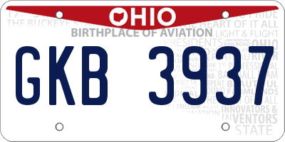 OH license plate GKB3937