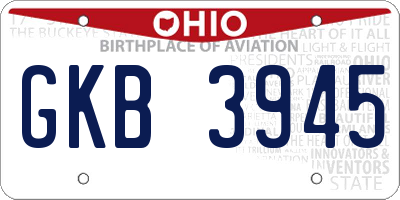 OH license plate GKB3945