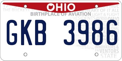 OH license plate GKB3986