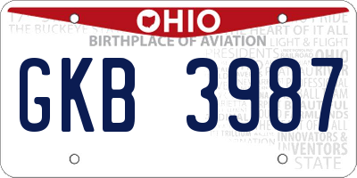 OH license plate GKB3987