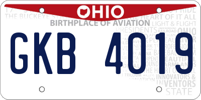 OH license plate GKB4019