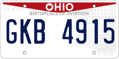 OH license plate GKB4915
