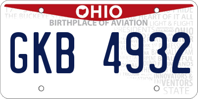 OH license plate GKB4932
