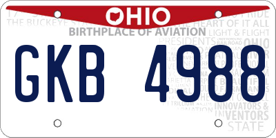 OH license plate GKB4988