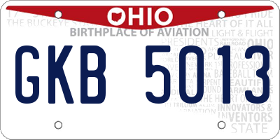 OH license plate GKB5013