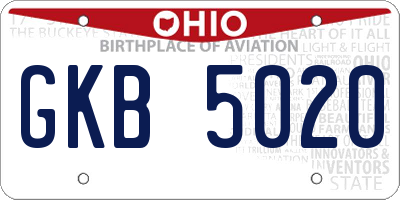 OH license plate GKB5020