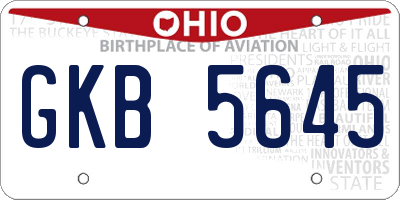 OH license plate GKB5645