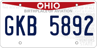 OH license plate GKB5892