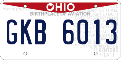 OH license plate GKB6013