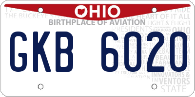 OH license plate GKB6020