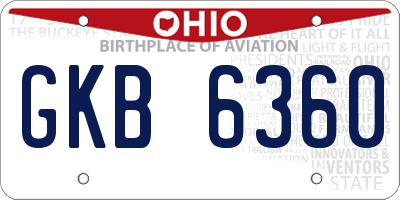 OH license plate GKB6360