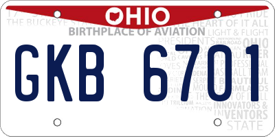 OH license plate GKB6701