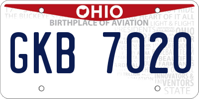 OH license plate GKB7020