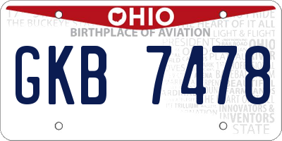 OH license plate GKB7478