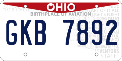 OH license plate GKB7892