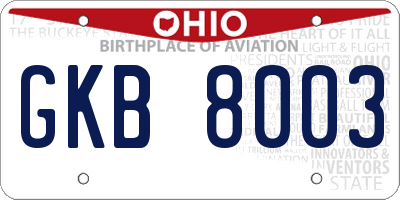 OH license plate GKB8003