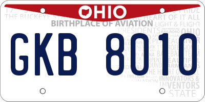 OH license plate GKB8010