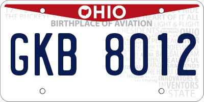 OH license plate GKB8012