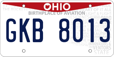 OH license plate GKB8013