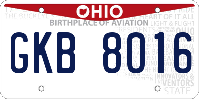 OH license plate GKB8016