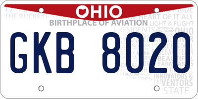 OH license plate GKB8020