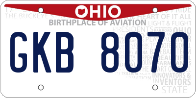 OH license plate GKB8070