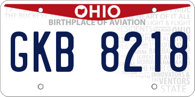OH license plate GKB8218