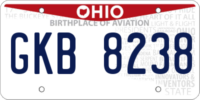 OH license plate GKB8238