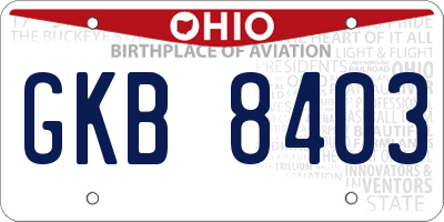 OH license plate GKB8403