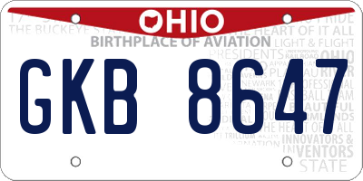OH license plate GKB8647