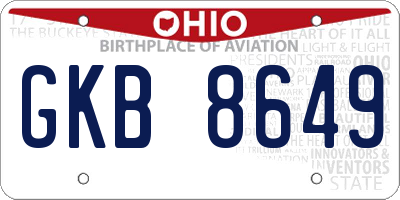 OH license plate GKB8649