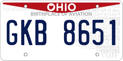 OH license plate GKB8651