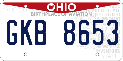 OH license plate GKB8653