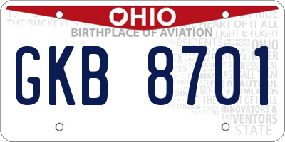 OH license plate GKB8701