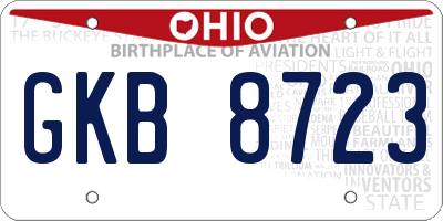 OH license plate GKB8723