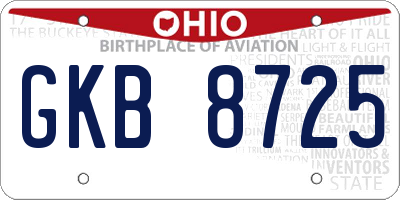 OH license plate GKB8725