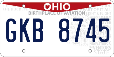OH license plate GKB8745