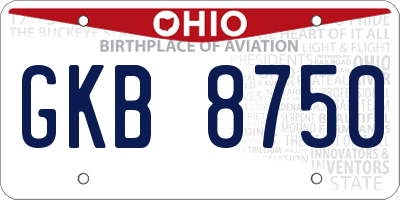 OH license plate GKB8750