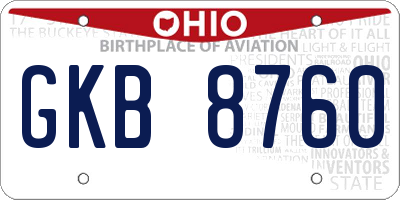 OH license plate GKB8760